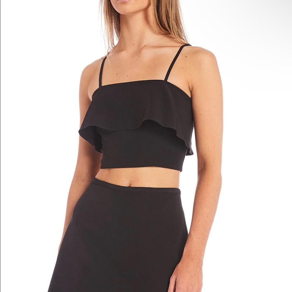 Gianni Bini White not black-Lynn Sleeveless Strap Ruffle Crop Top SUZE 10